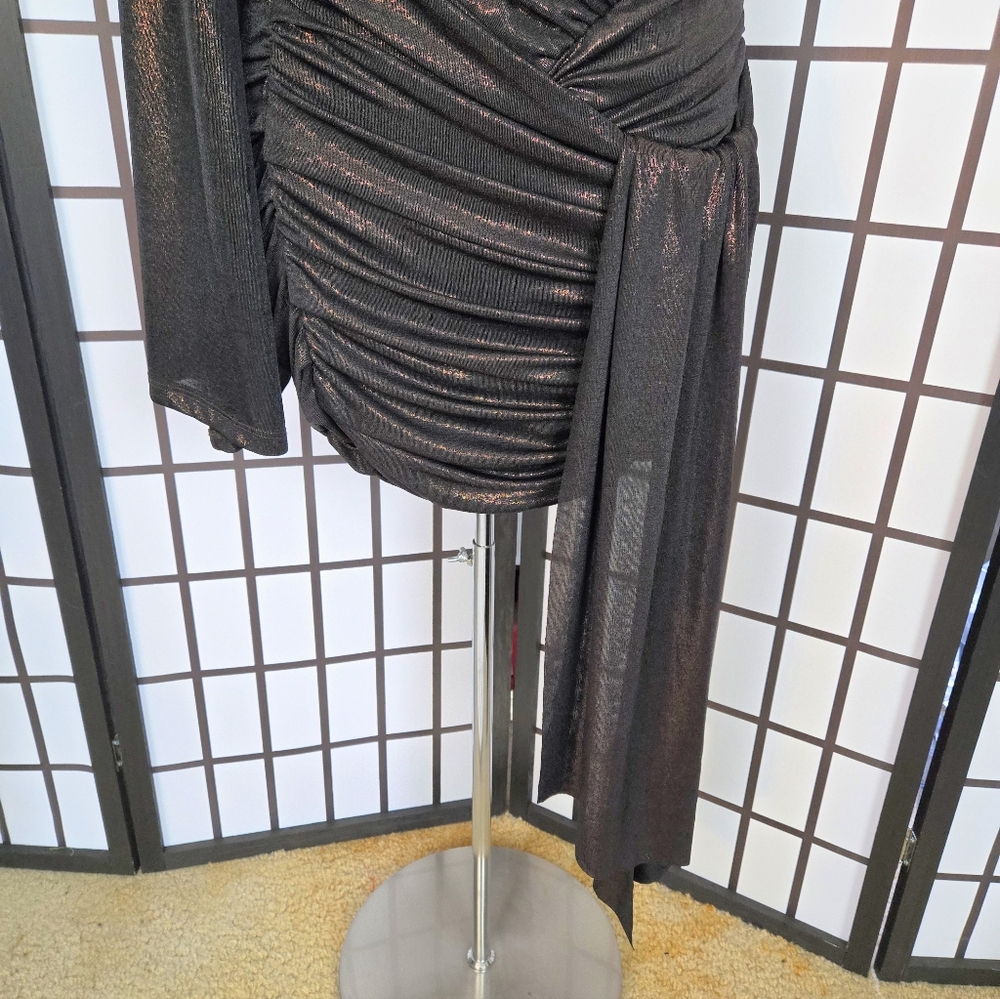 Zara Black One-Shoulder Ruched Mini Dress - Picture 11 of 13